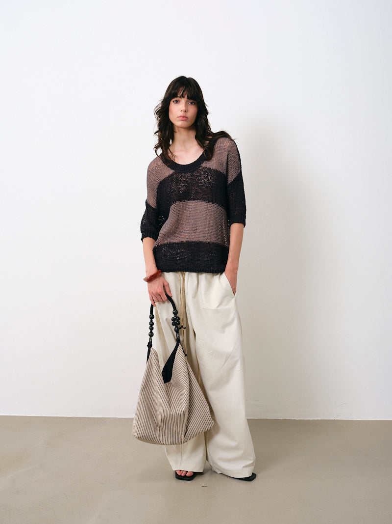 Hand-Knitted Cotton Mid-Sleeve Top