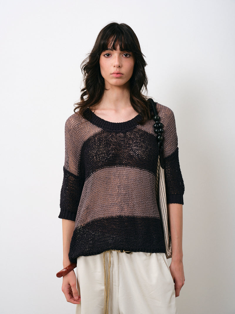 Hand-Knitted Cotton Mid-Sleeve Top
