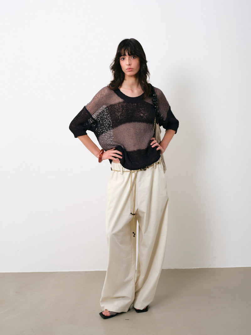 Hand-Knitted Cotton Mid-Sleeve Top