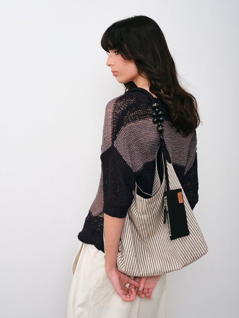 Reversible Two-Tone Beaded Canvas Tote Bag