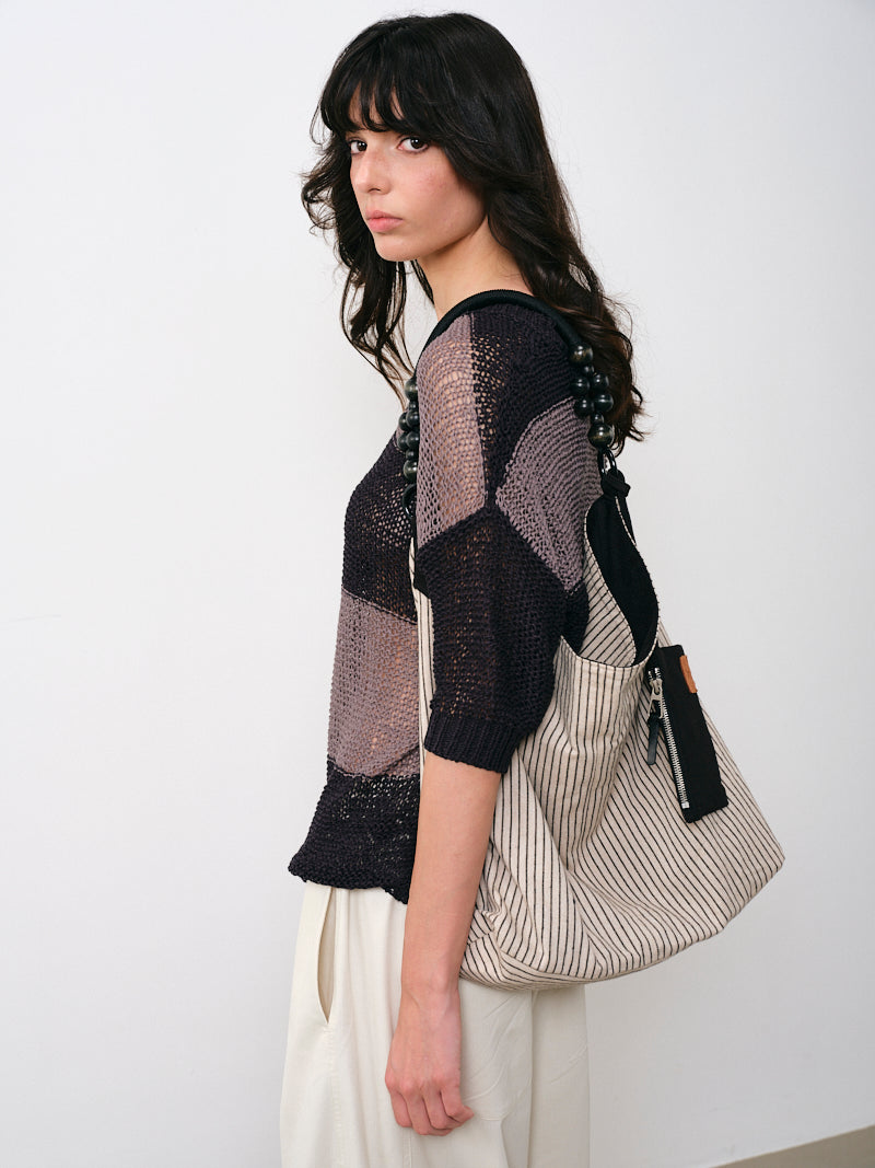 Reversible Two-Tone Beaded Canvas Tote Bag