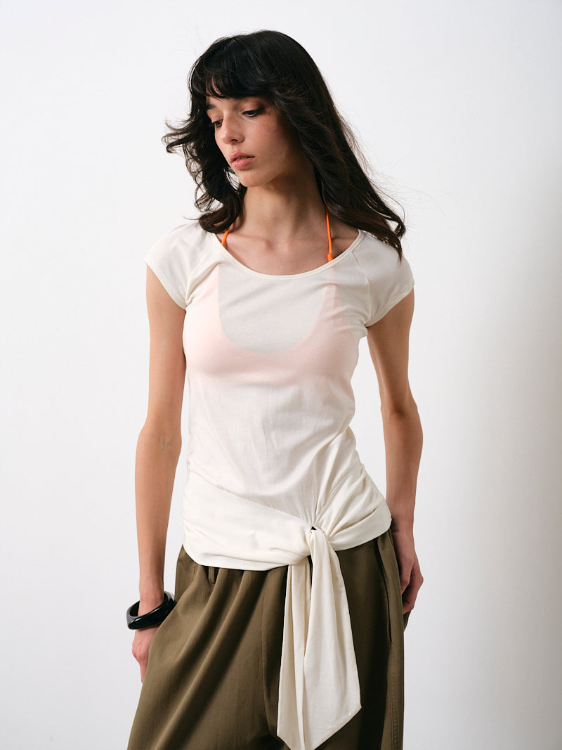 Modal knotted raglan short-sleeved T-shirt