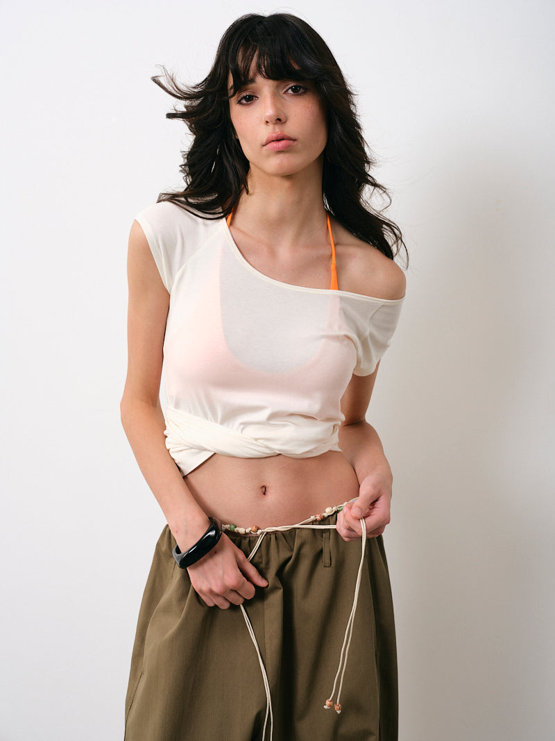 Modal knotted raglan short-sleeved T-shirt