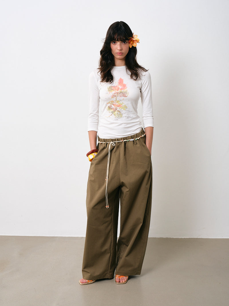 Beaded Wide-Leg Pants with Detachable Waistchain