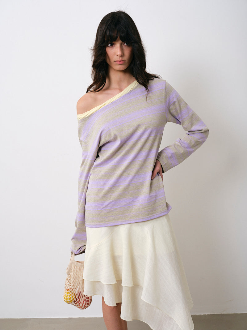 Striped Long Sleeve Top with Twist Neck Detail