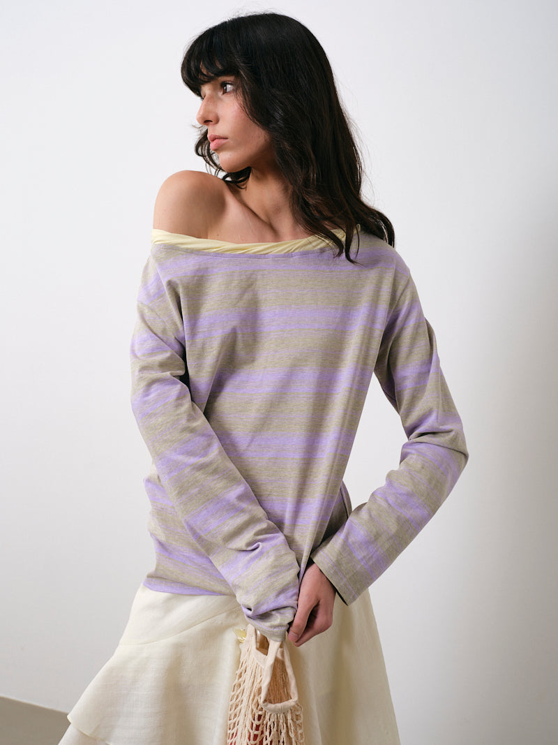 Striped Long Sleeve Top with Twist Neck Detail