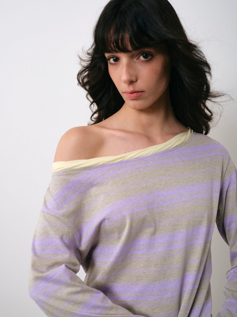 Striped Long Sleeve Top with Twist Neck Detail