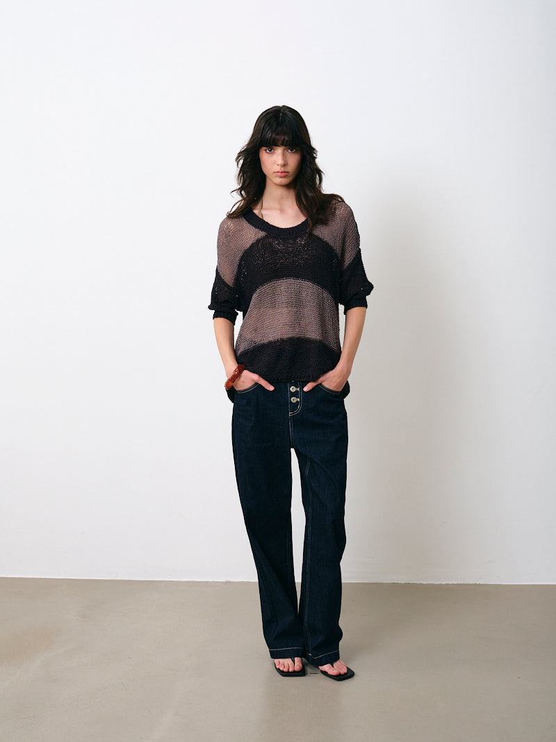 Hand-Knitted Cotton Mid-Sleeve Top