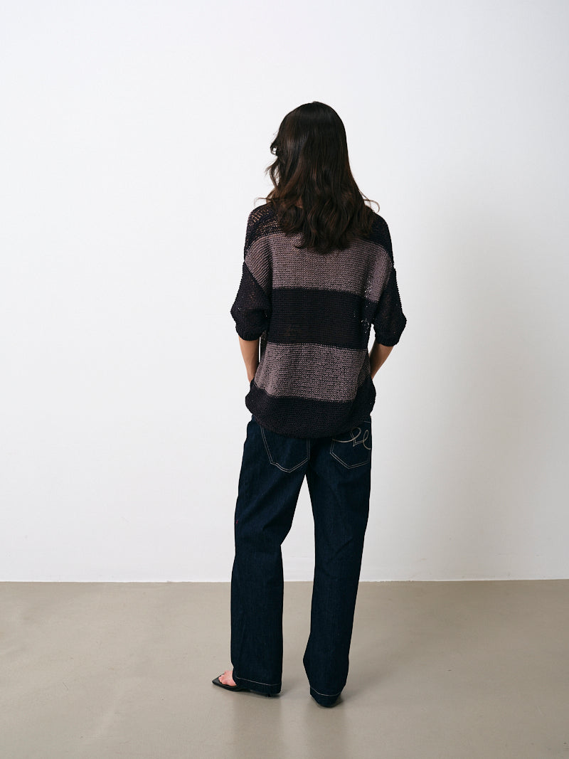 Hand-Knitted Cotton Mid-Sleeve Top