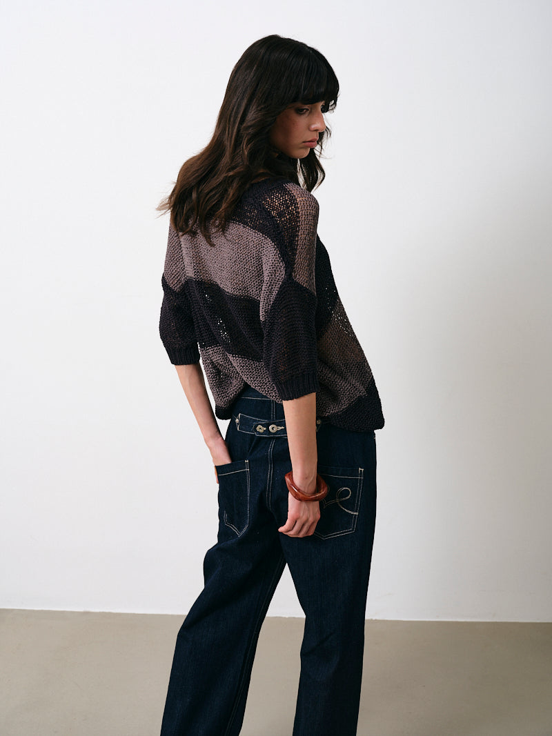 Heavy Duty Button-Detailed Raw Denim Straight Jeans