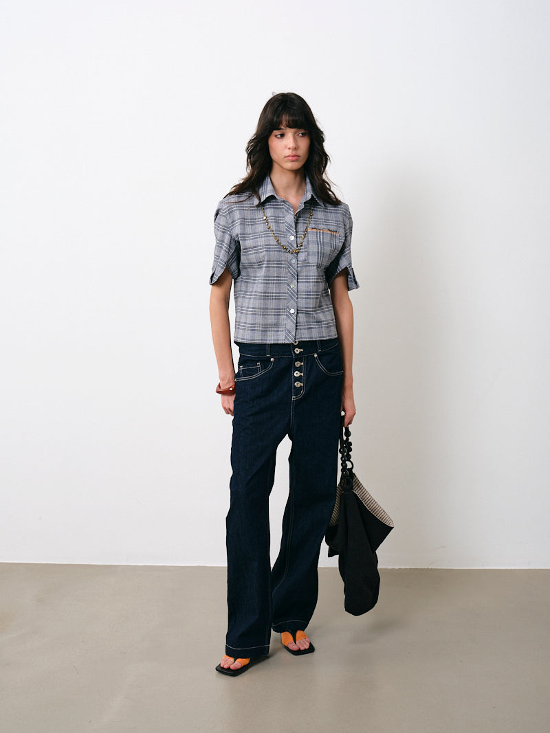 Heavy Duty Button-Detailed Raw Denim Straight Jeans