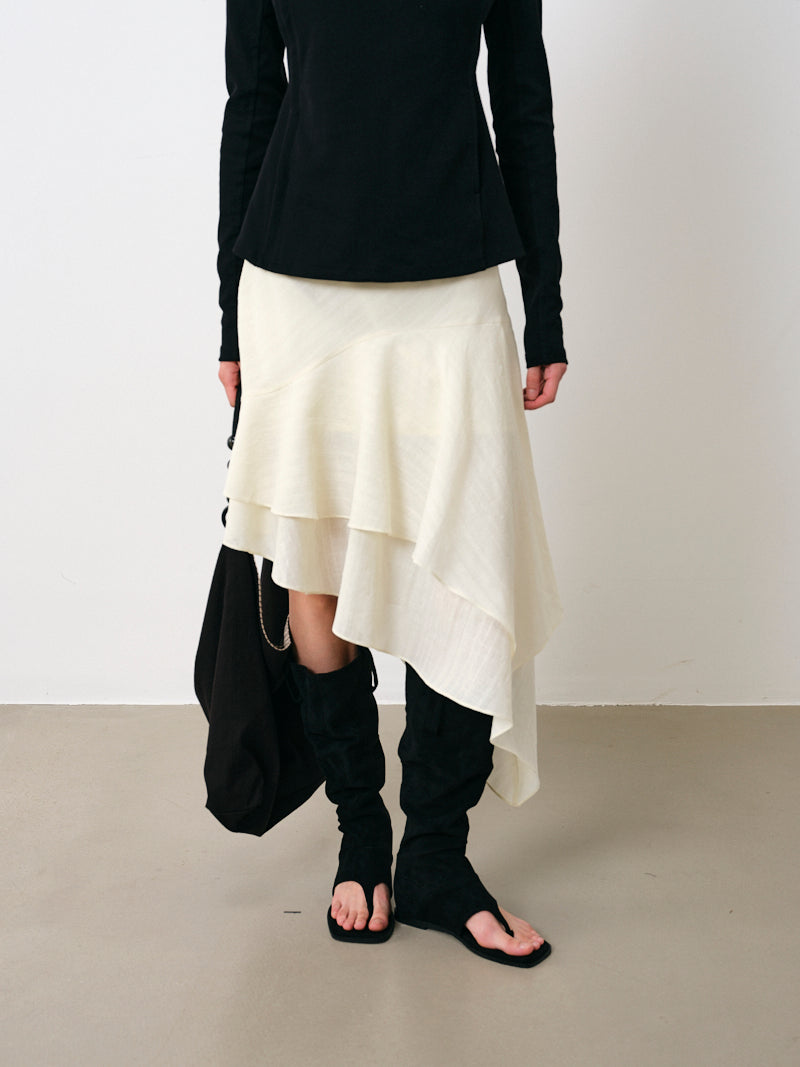 Layered Asymmetrical Skirt in Tencel Linen Blend