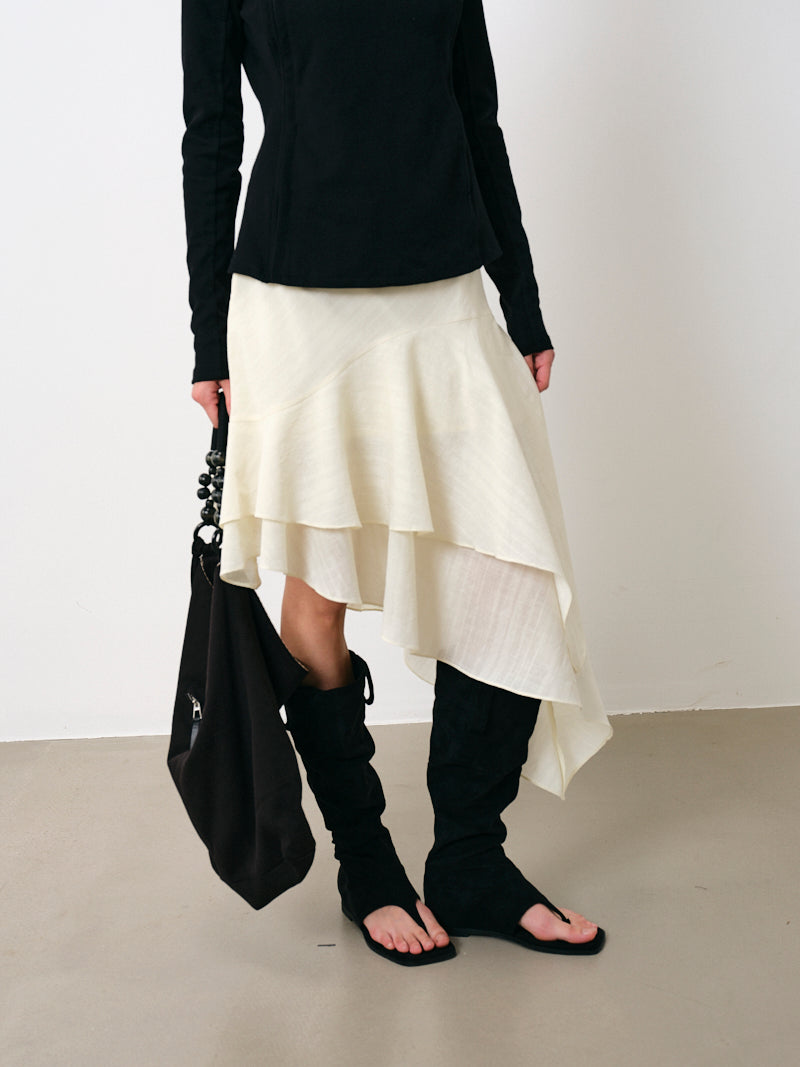 Layered Asymmetrical Skirt in Tencel Linen Blend