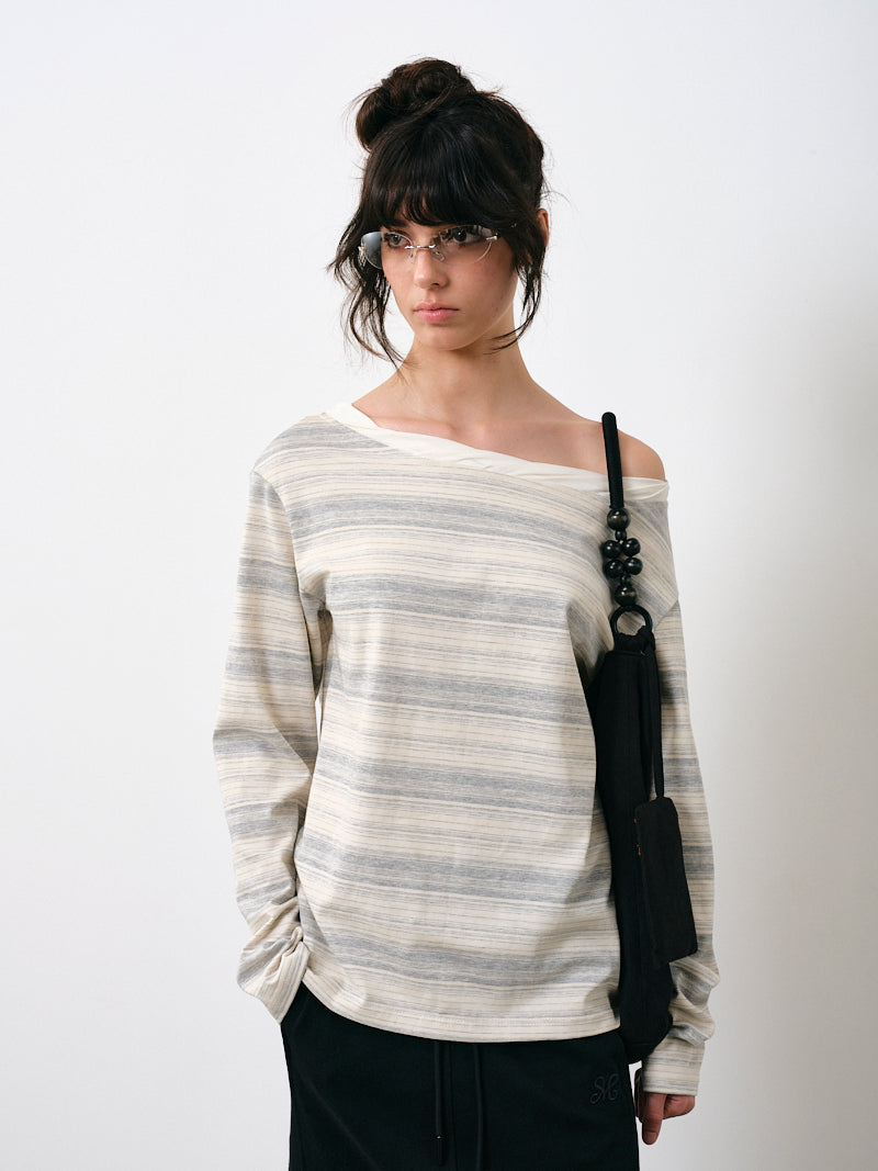 Striped Long Sleeve Top with Twist Neck Detail