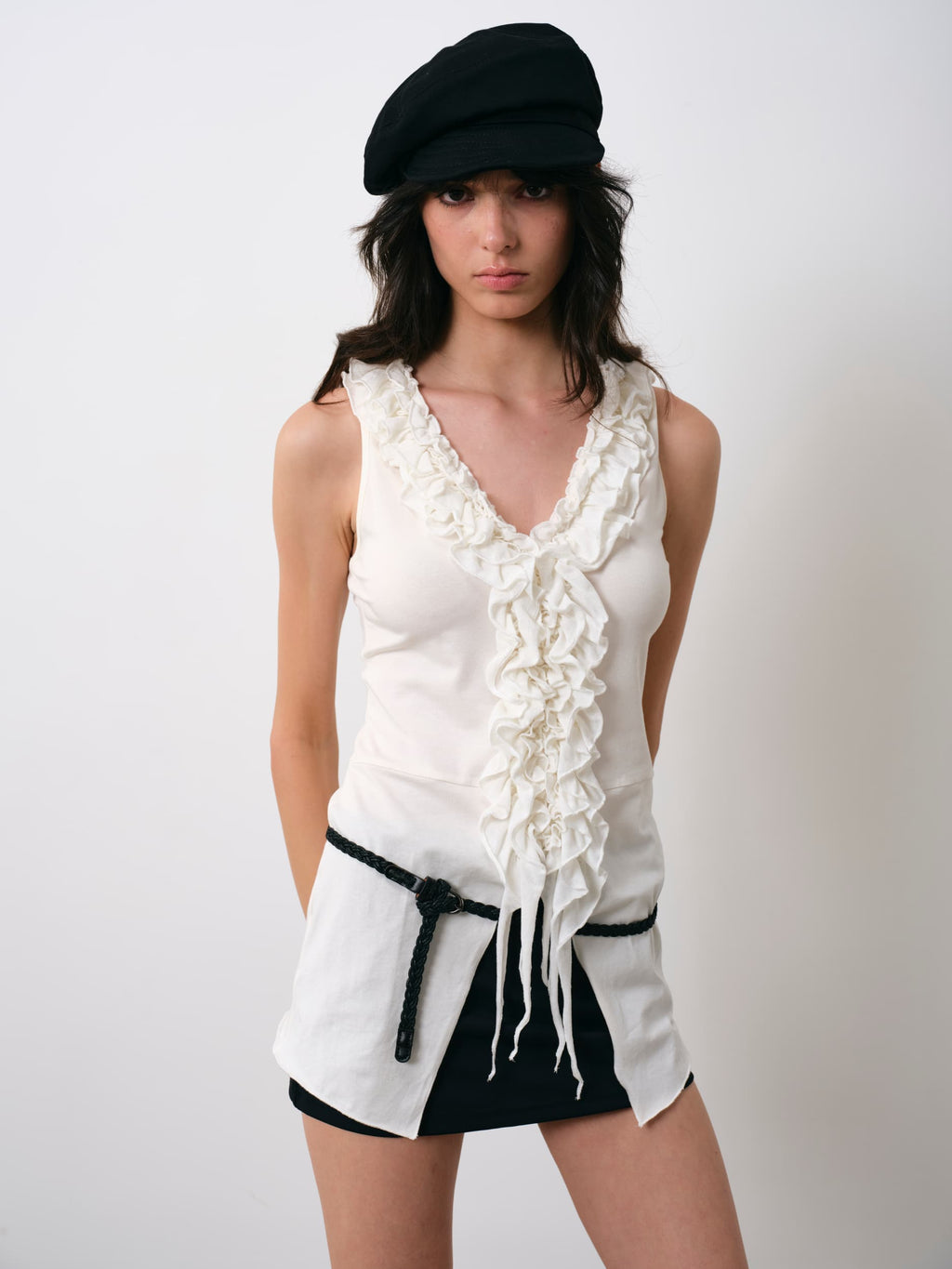 Ruffled Modal Layered Slim Tank Top