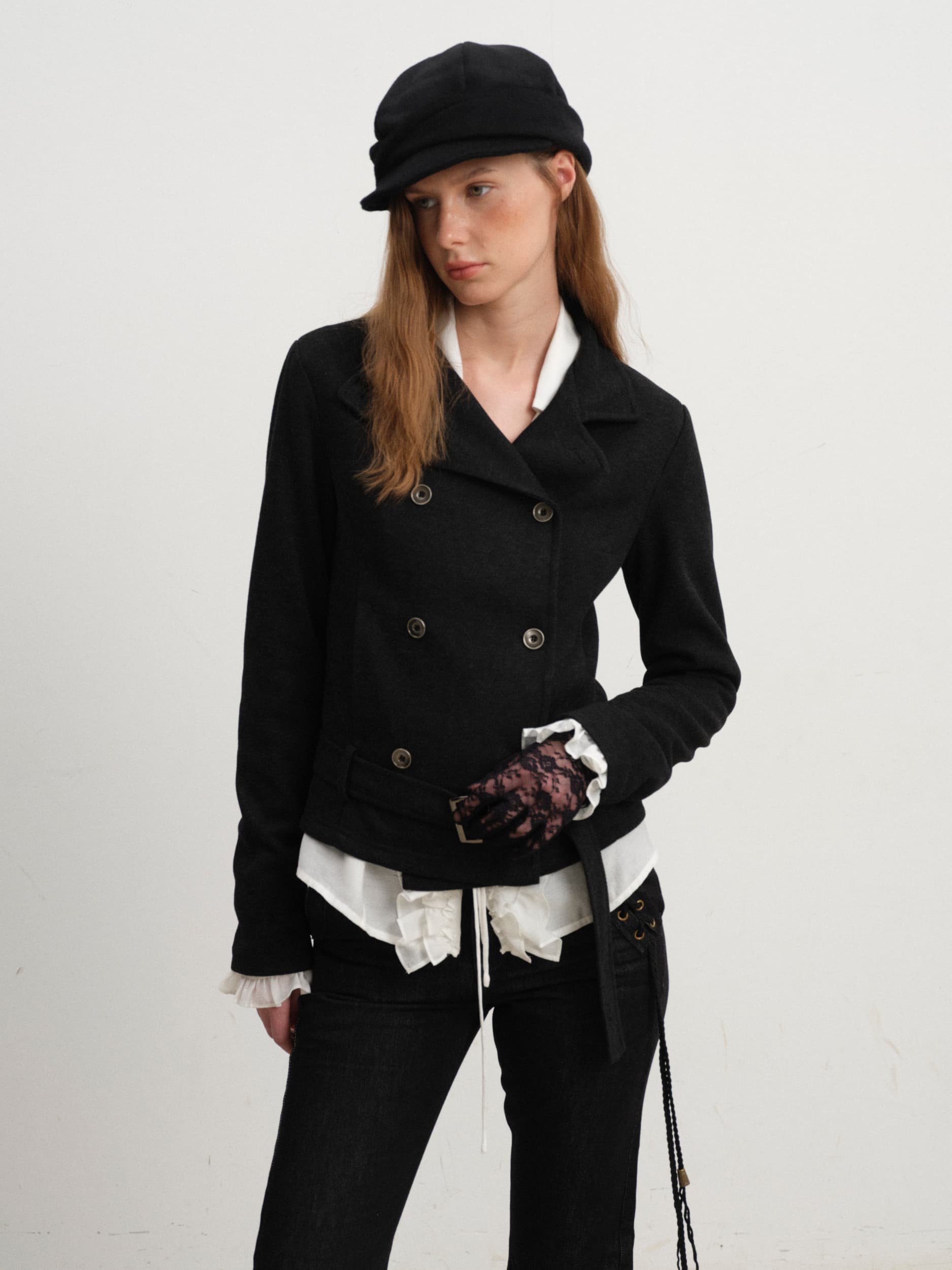 Double-Breasted Fleece-Lined Wool Blend Slim-Fit Jacket