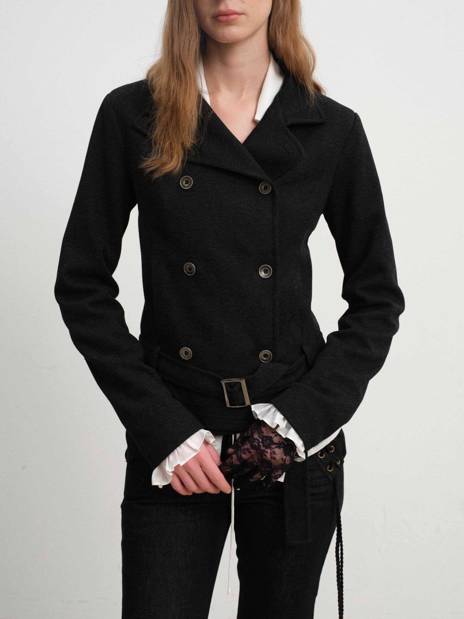 Double-Breasted Fleece-Lined Wool Blend Slim-Fit Jacket