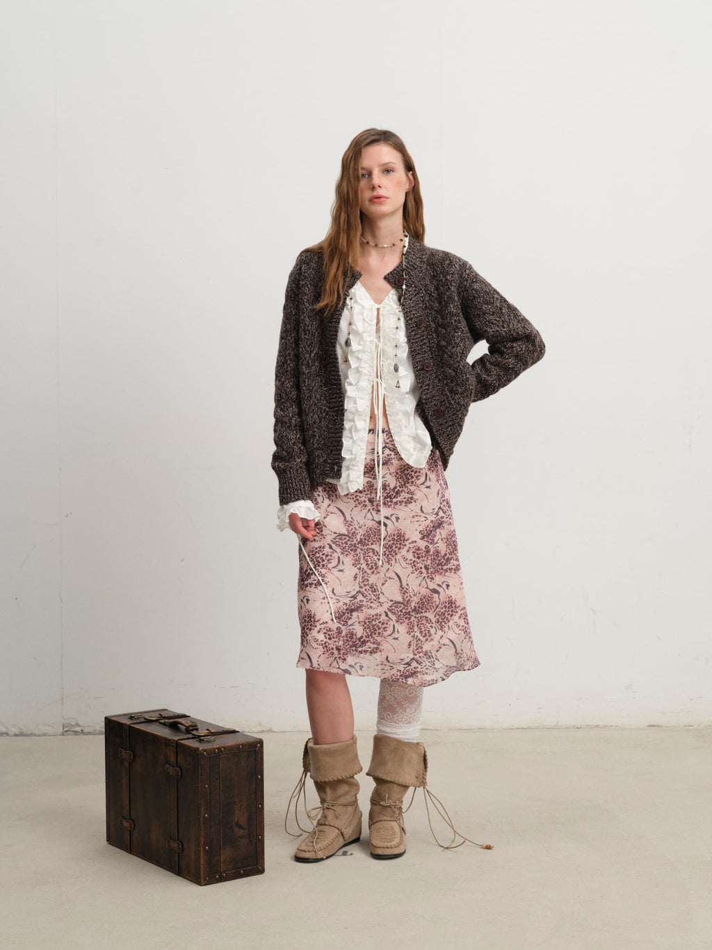 Leopard Floral Print Tie-Waist Midi Dress