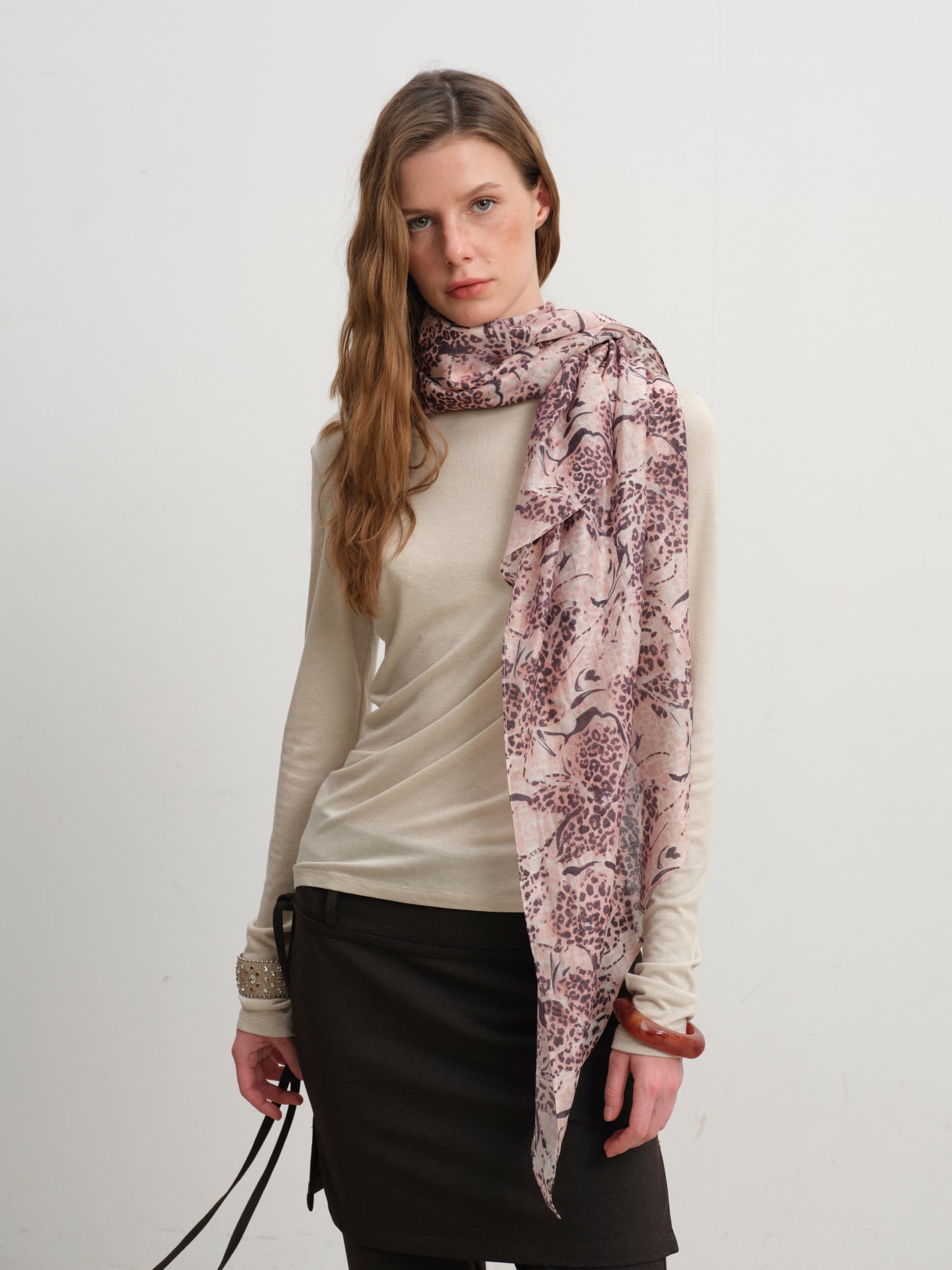 Pink Leopard Floral Print Scarf