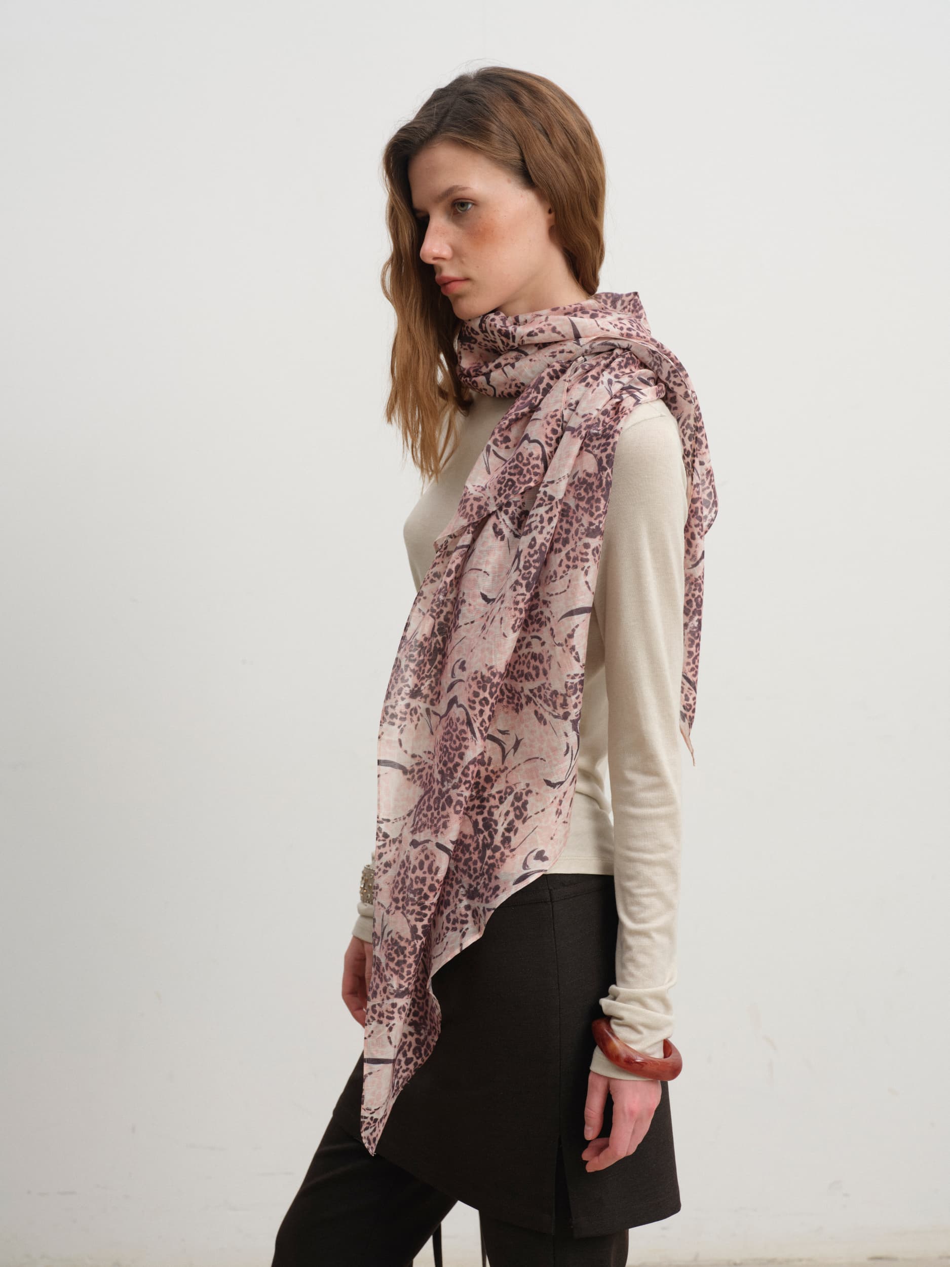 Pink Leopard Floral Print Scarf