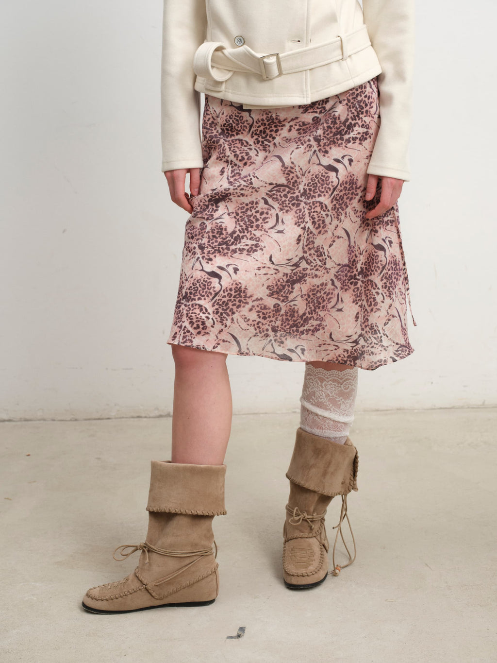 Leopard Floral Print Tie-Waist Midi Dress