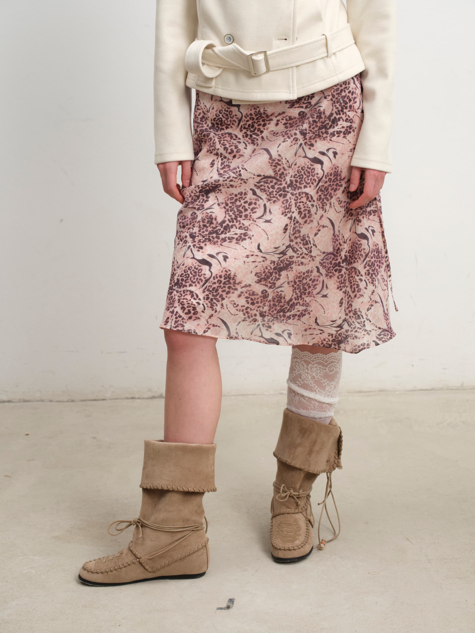 Leopard Floral Print Tie-Waist Midi Dress