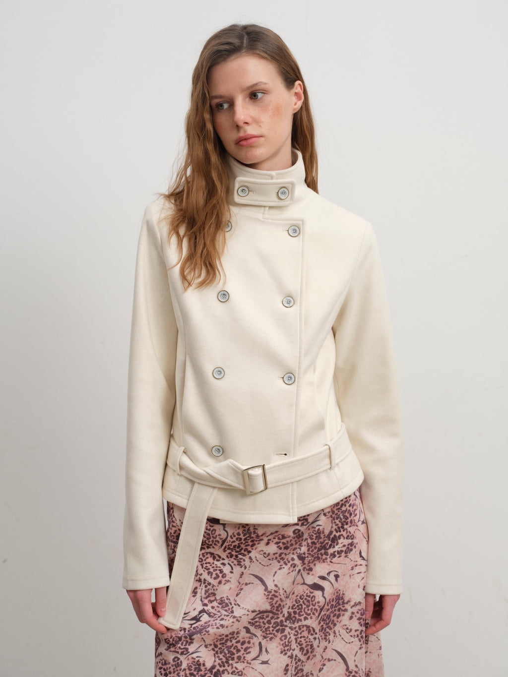 Double-Breasted Fleece-Lined Wool Blend Slim-Fit Jacket