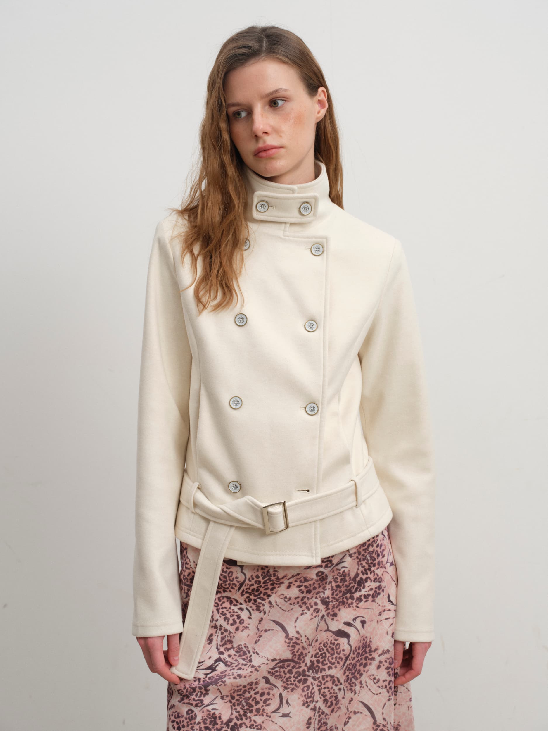 Double-Breasted Fleece-Lined Wool Blend Slim-Fit Jacket