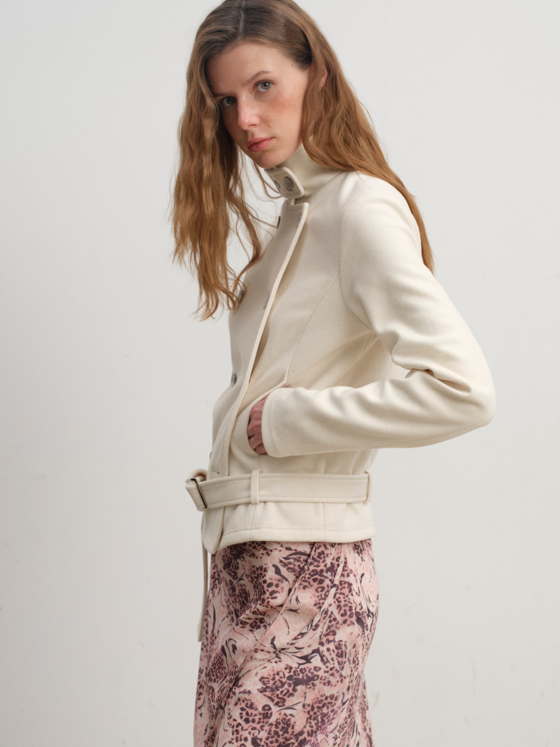 Double-Breasted Fleece-Lined Wool Blend Slim-Fit Jacket