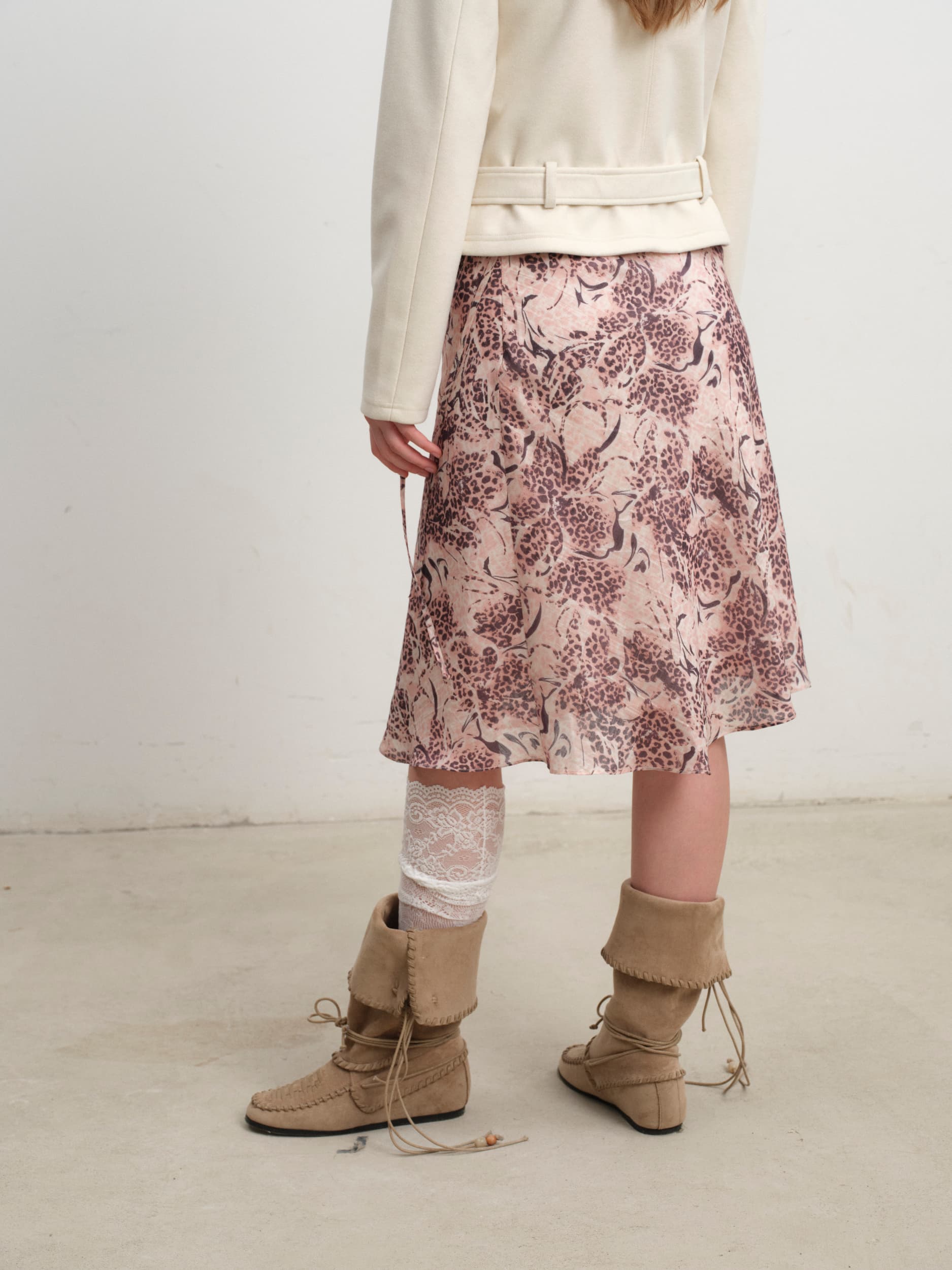 Leopard Floral Print Tie-Waist Midi Dress