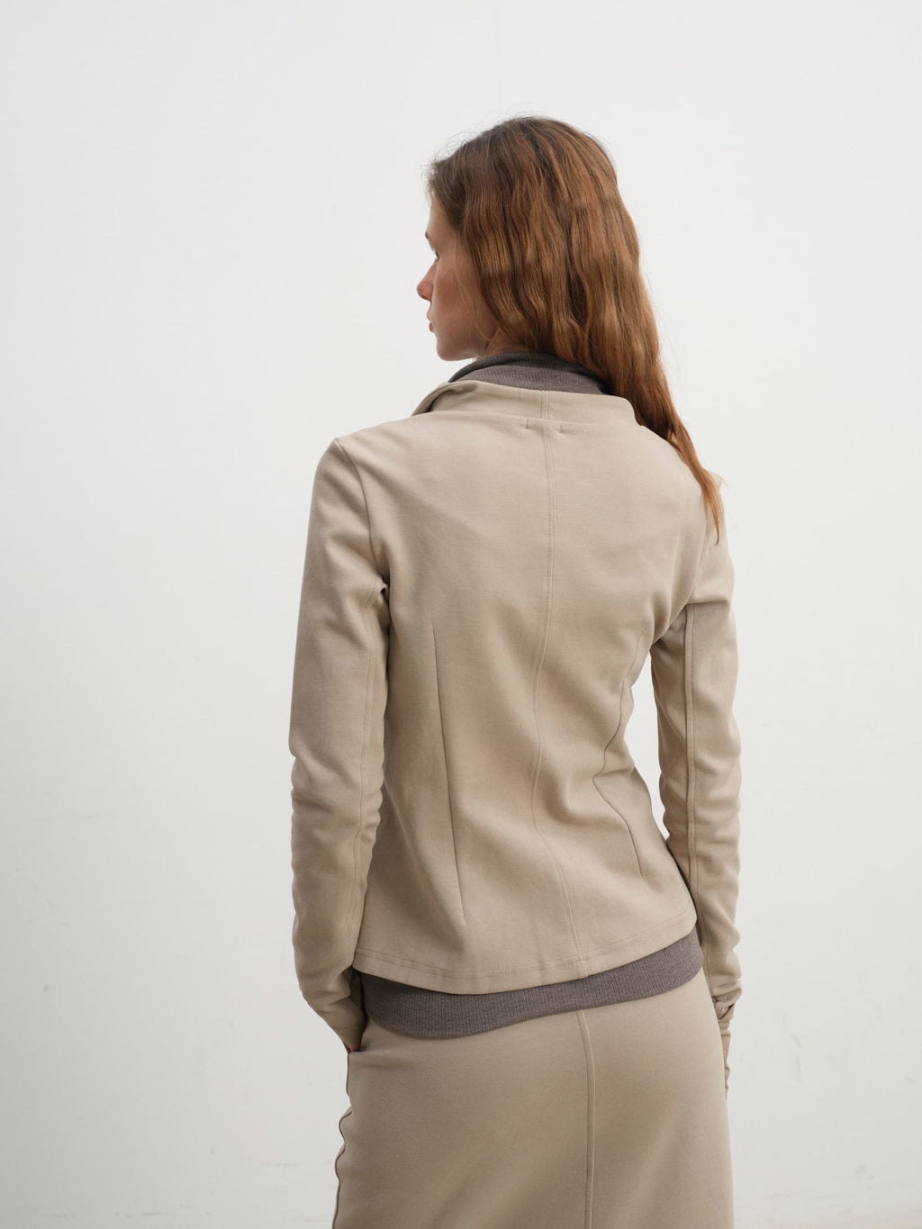 Slim Fit Asymmetric Zip Jacket(Beige)