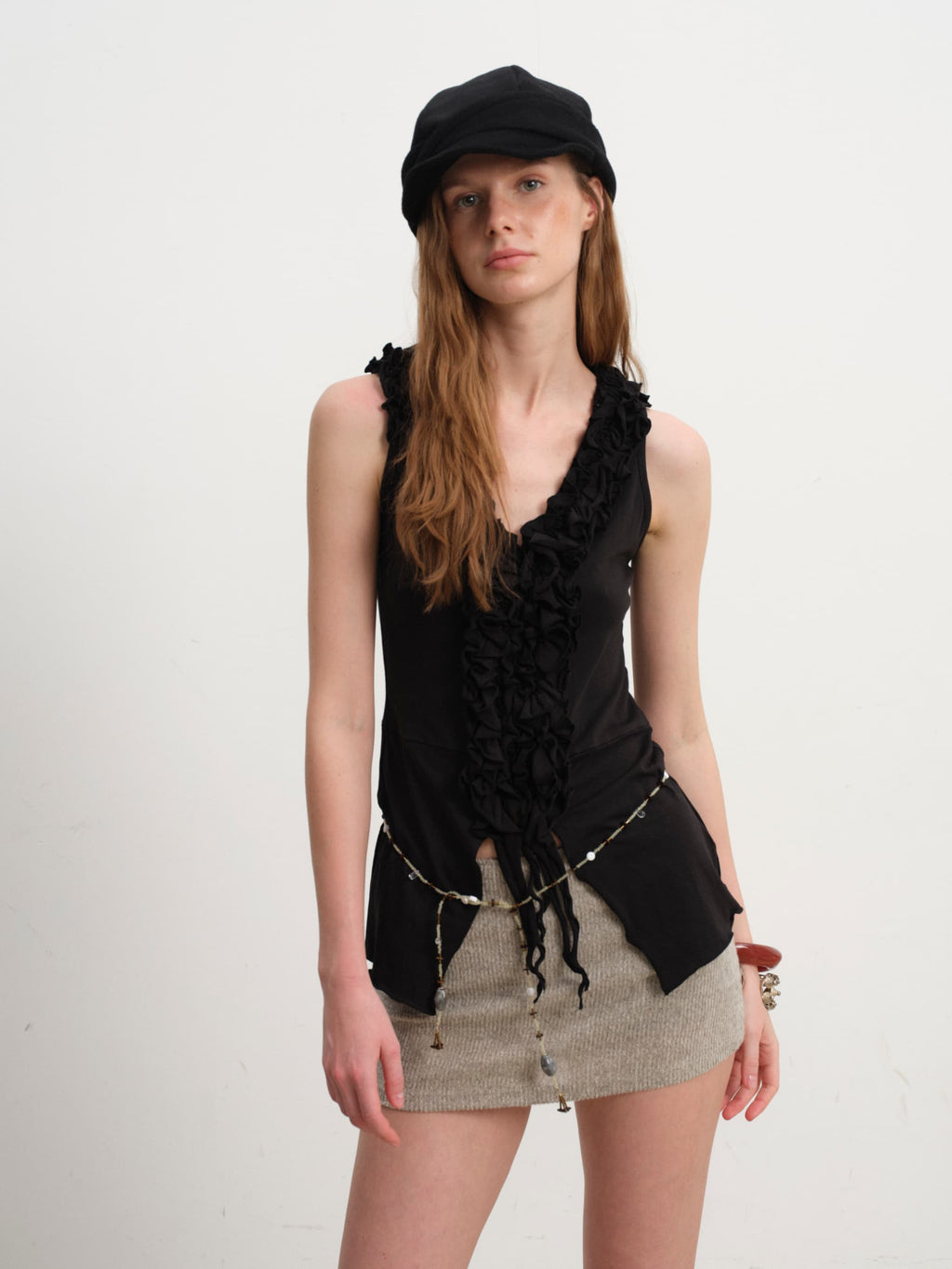 Ruffled Modal Layered Slim Tank Top