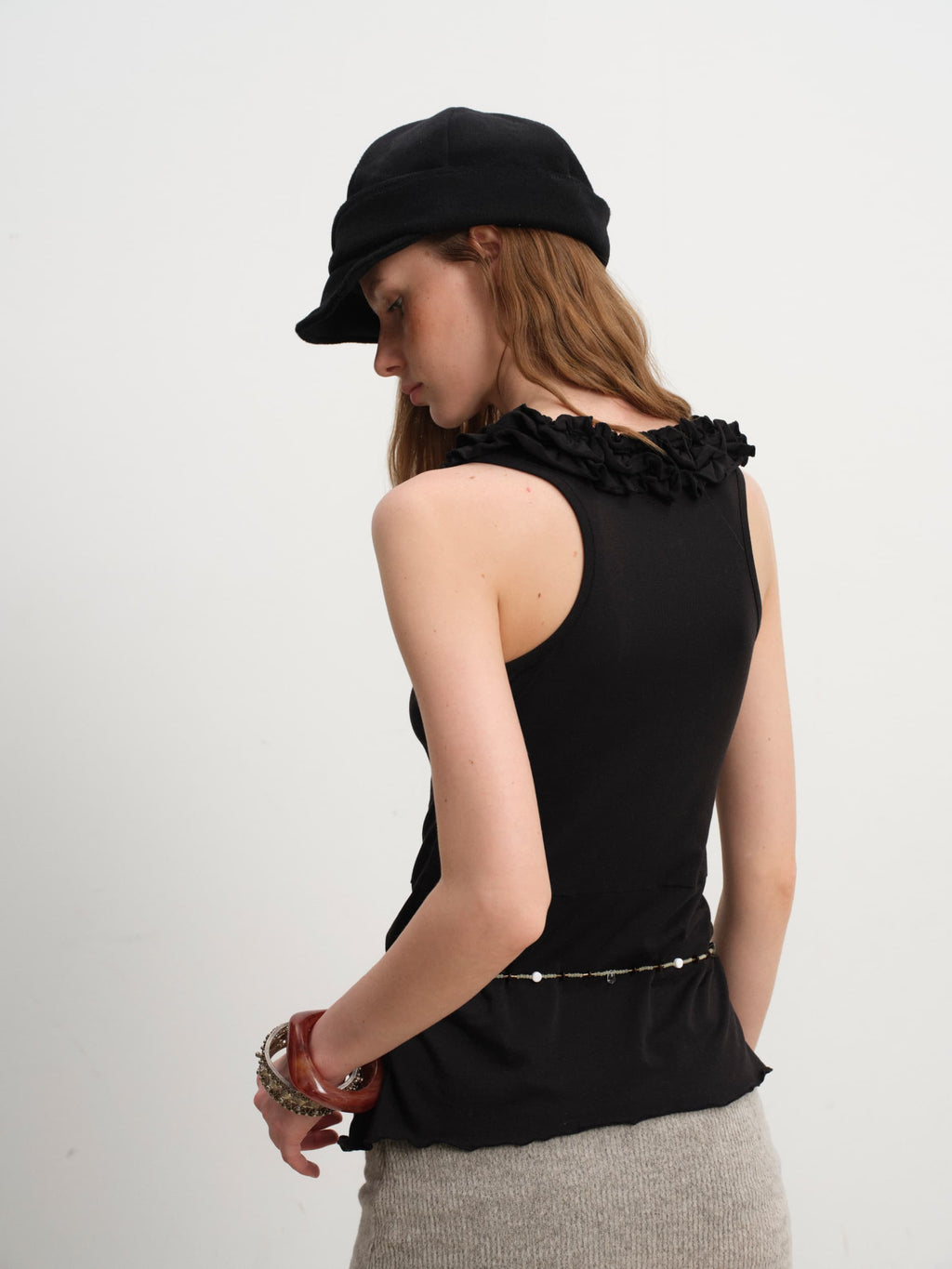 Ruffled Modal Layered Slim Tank Top