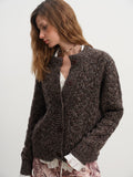 Caramel Wool Blend Yarn Cable Knit Cardigan