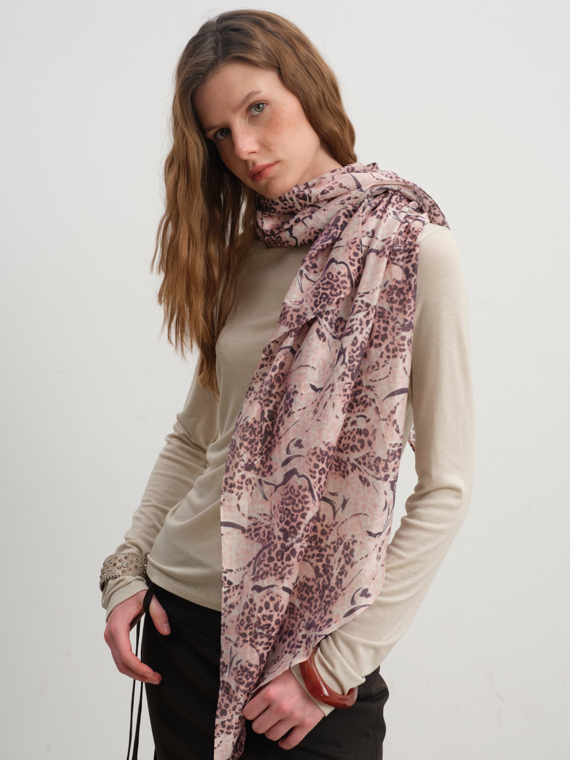 Pink Leopard Floral Print Scarf
