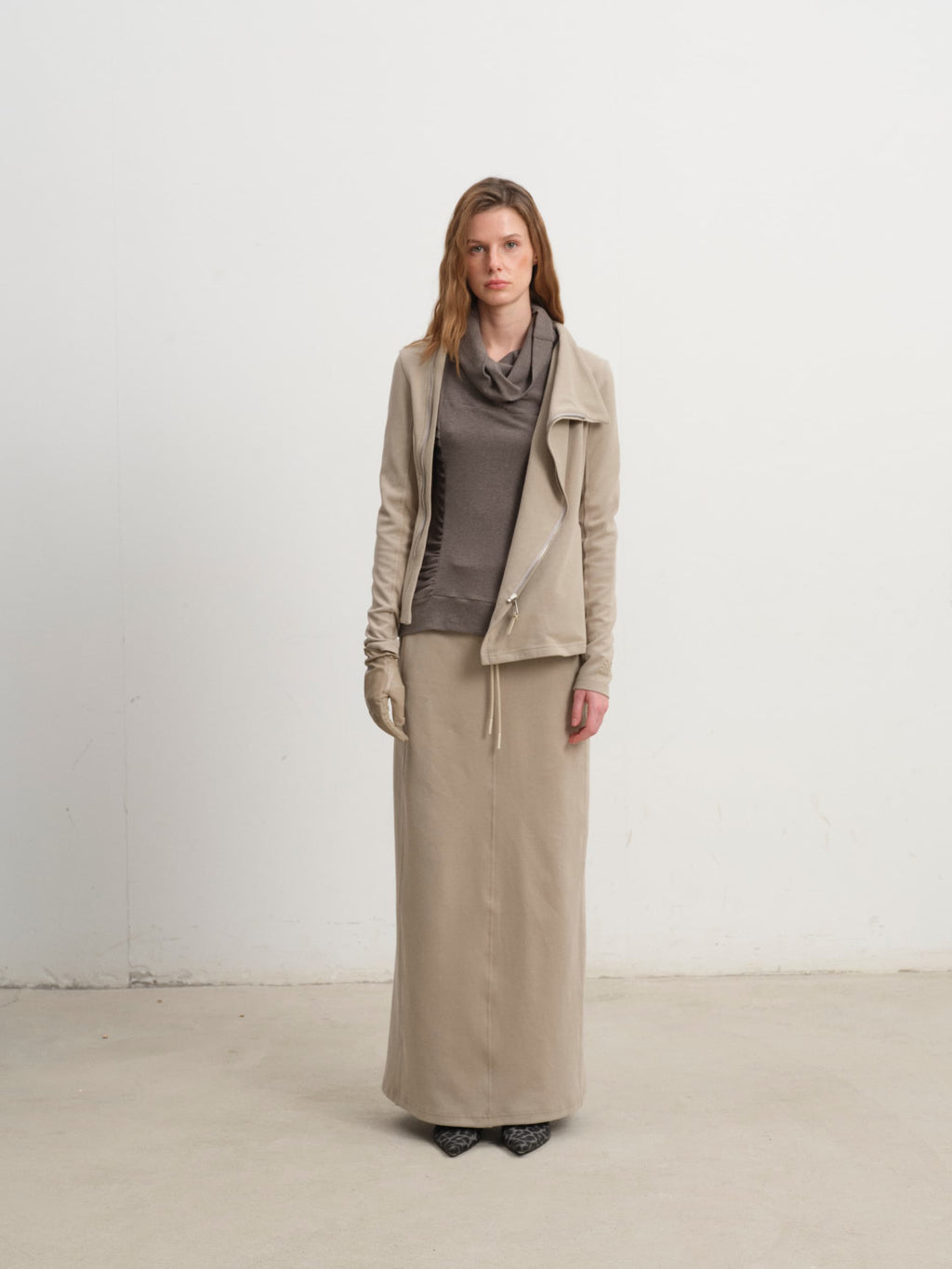 Feather-Soft Straight Maxi Skirt (Beige)