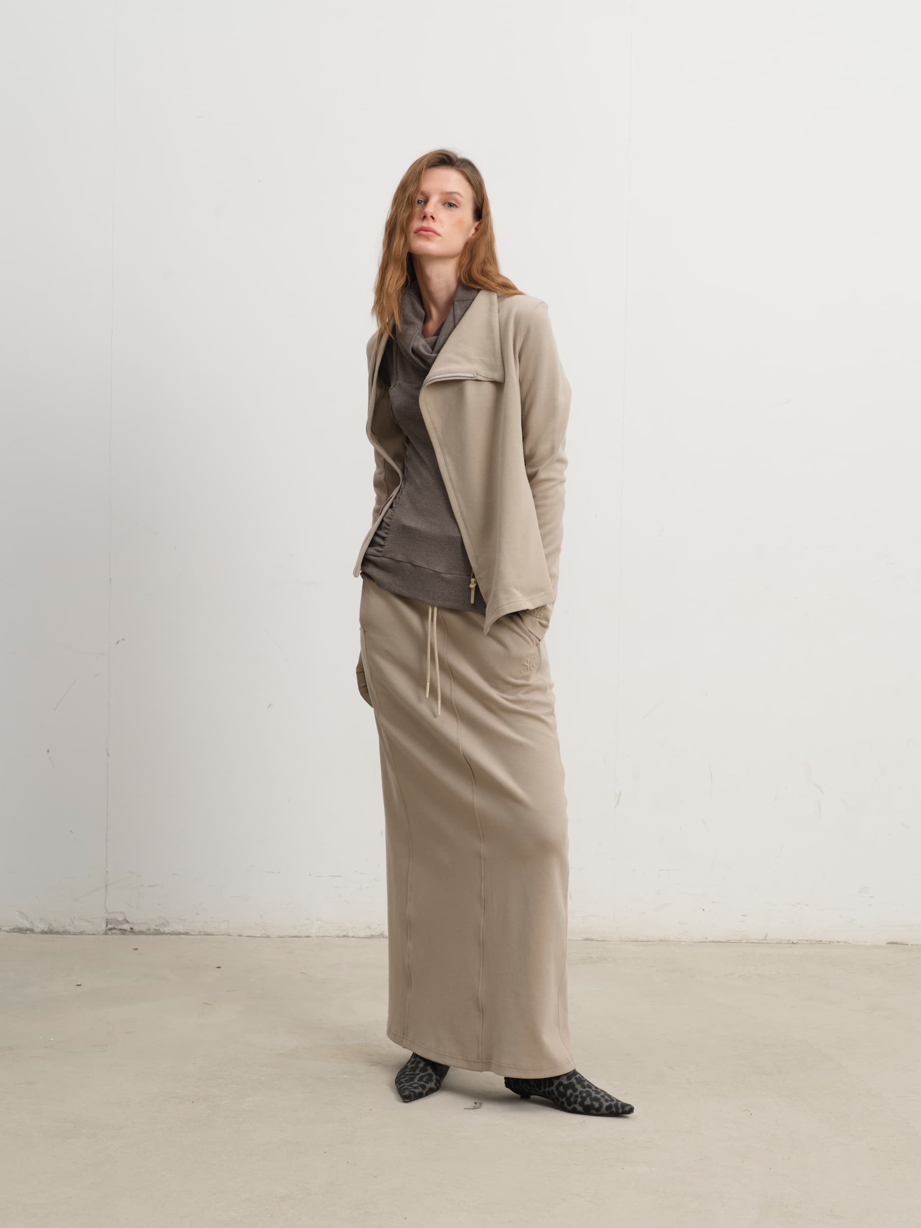 Feather-Soft Straight Maxi Skirt (Beige)