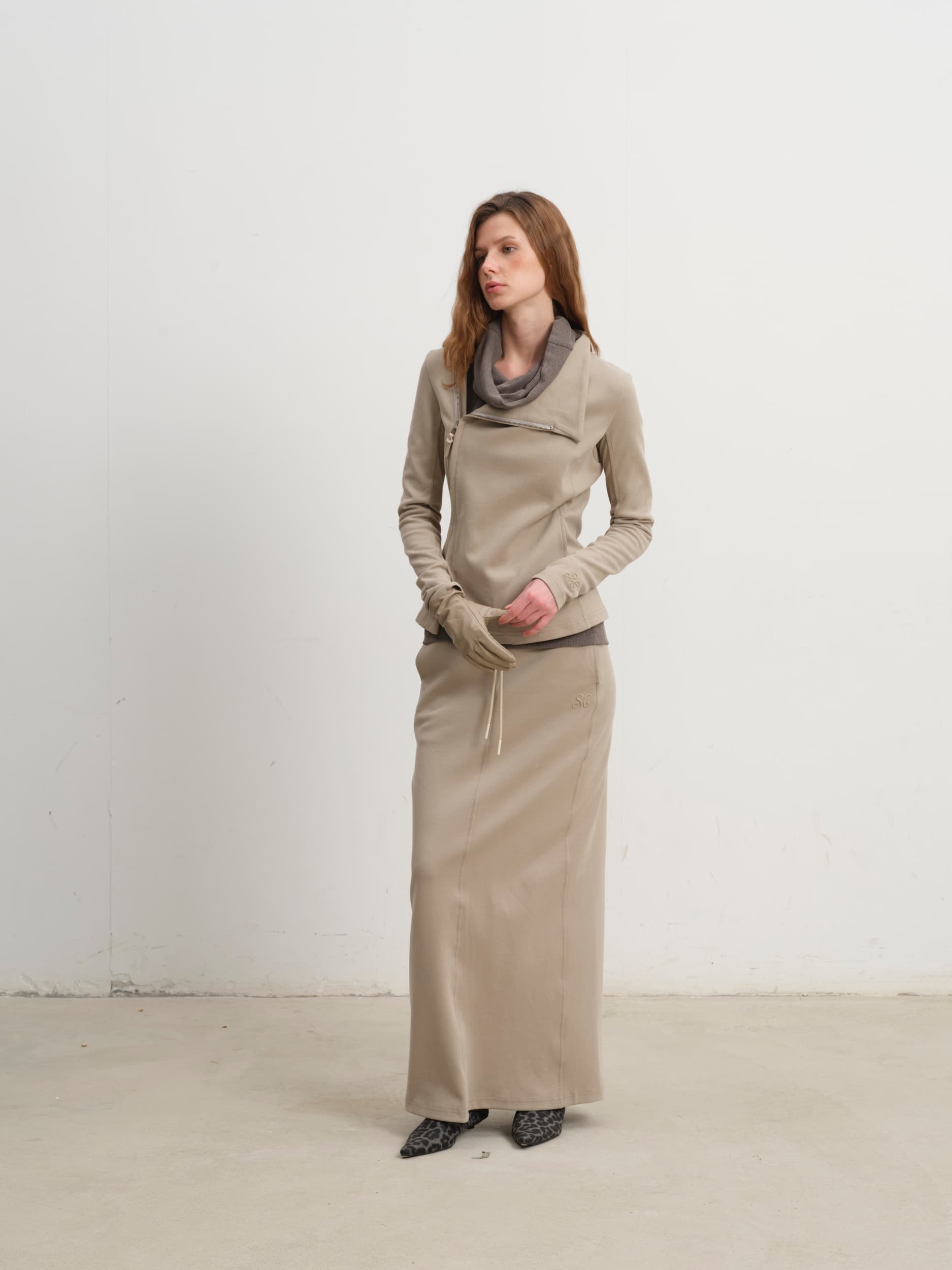 Feather-Soft Straight Maxi Skirt (Beige)