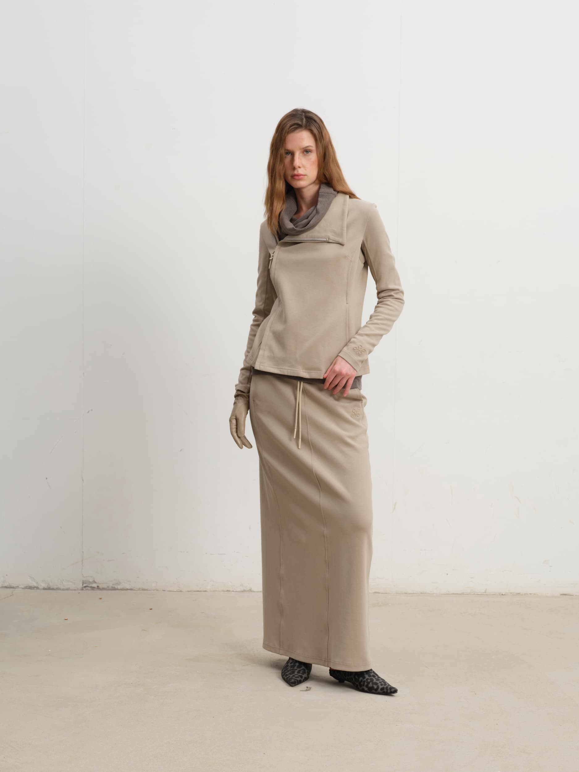 Feather-Soft Straight Maxi Skirt (Beige)