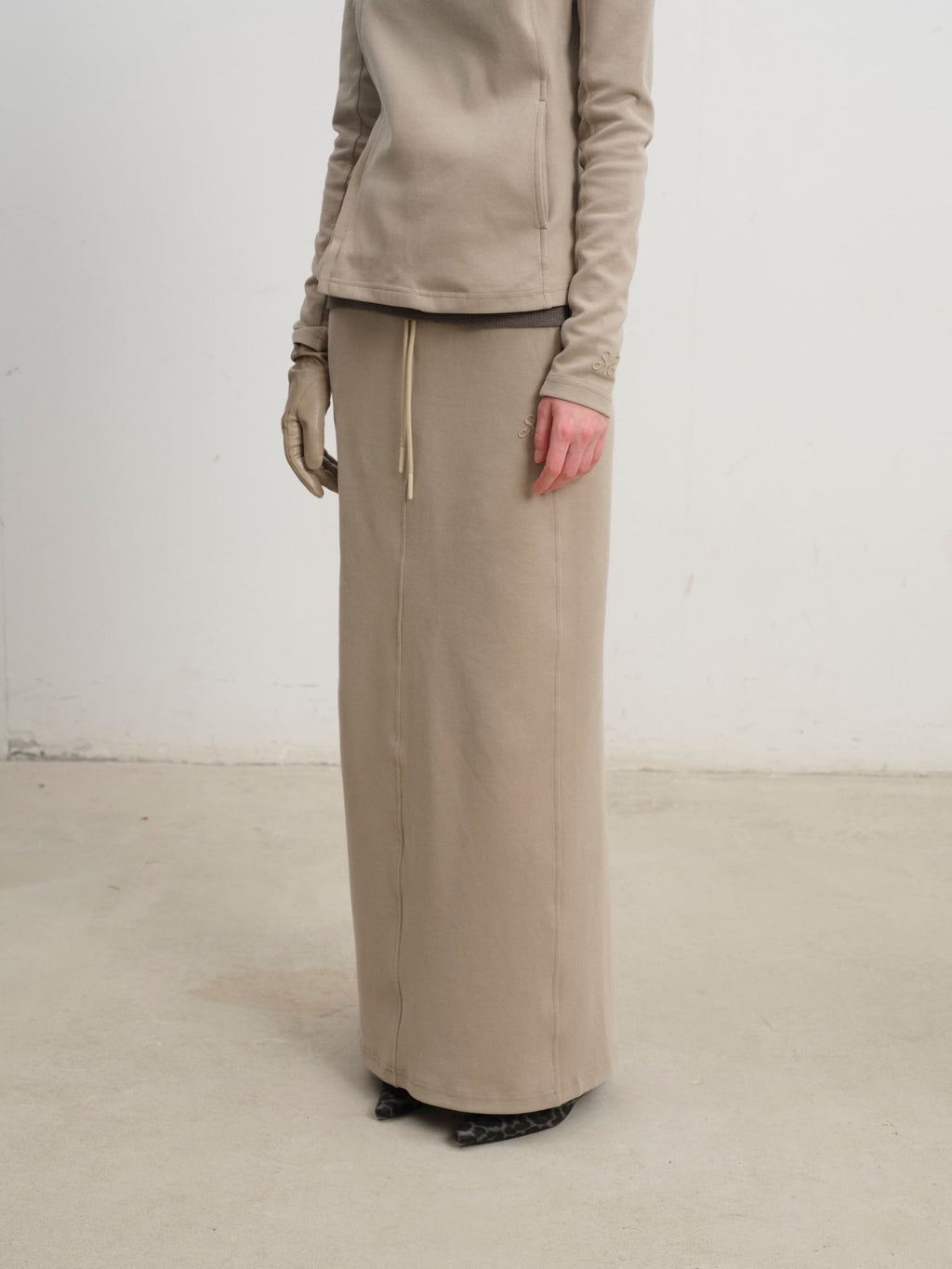 Feather-Soft Straight Maxi Skirt (Beige)