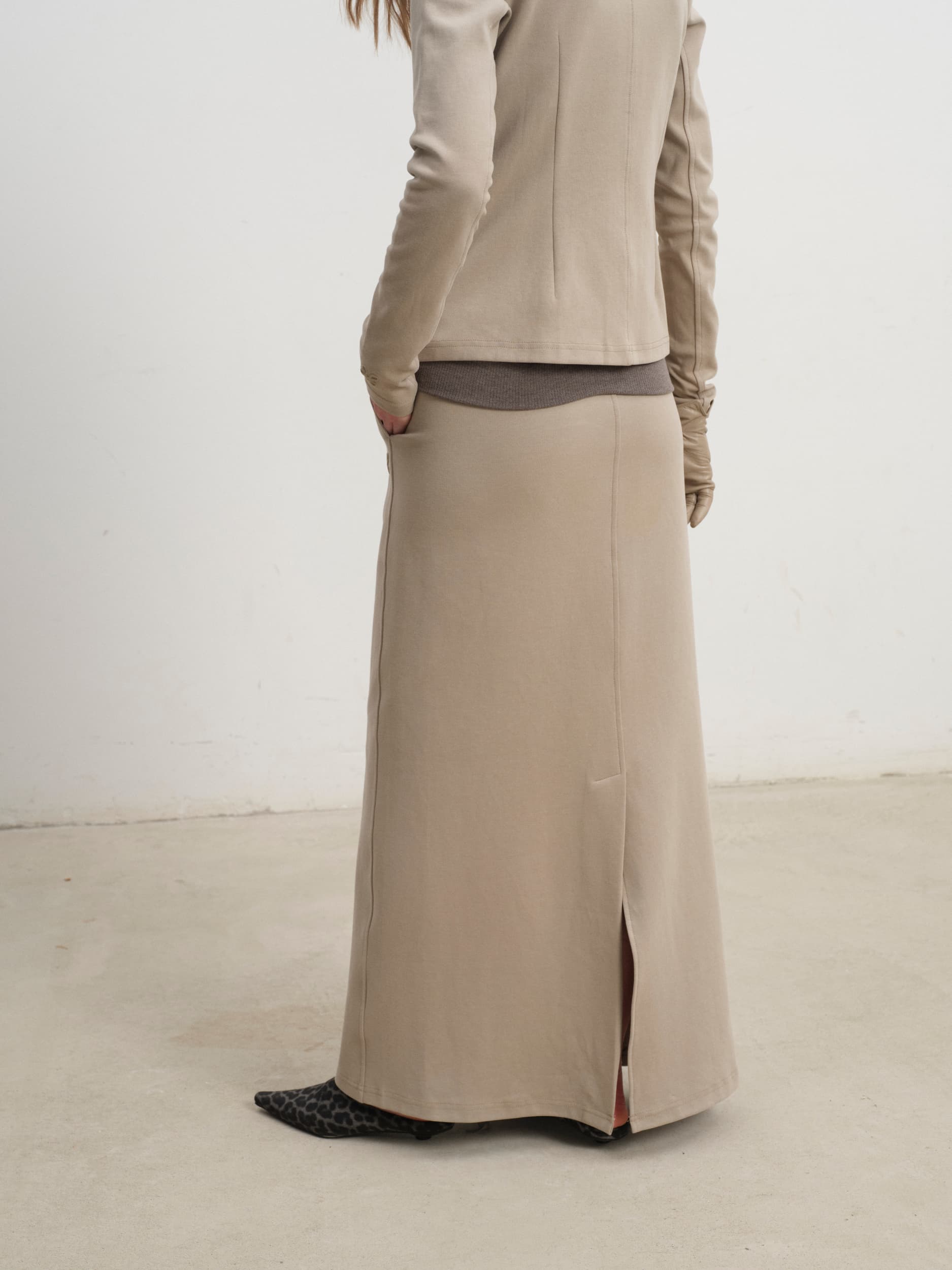 Feather-Soft Straight Maxi Skirt (Beige)