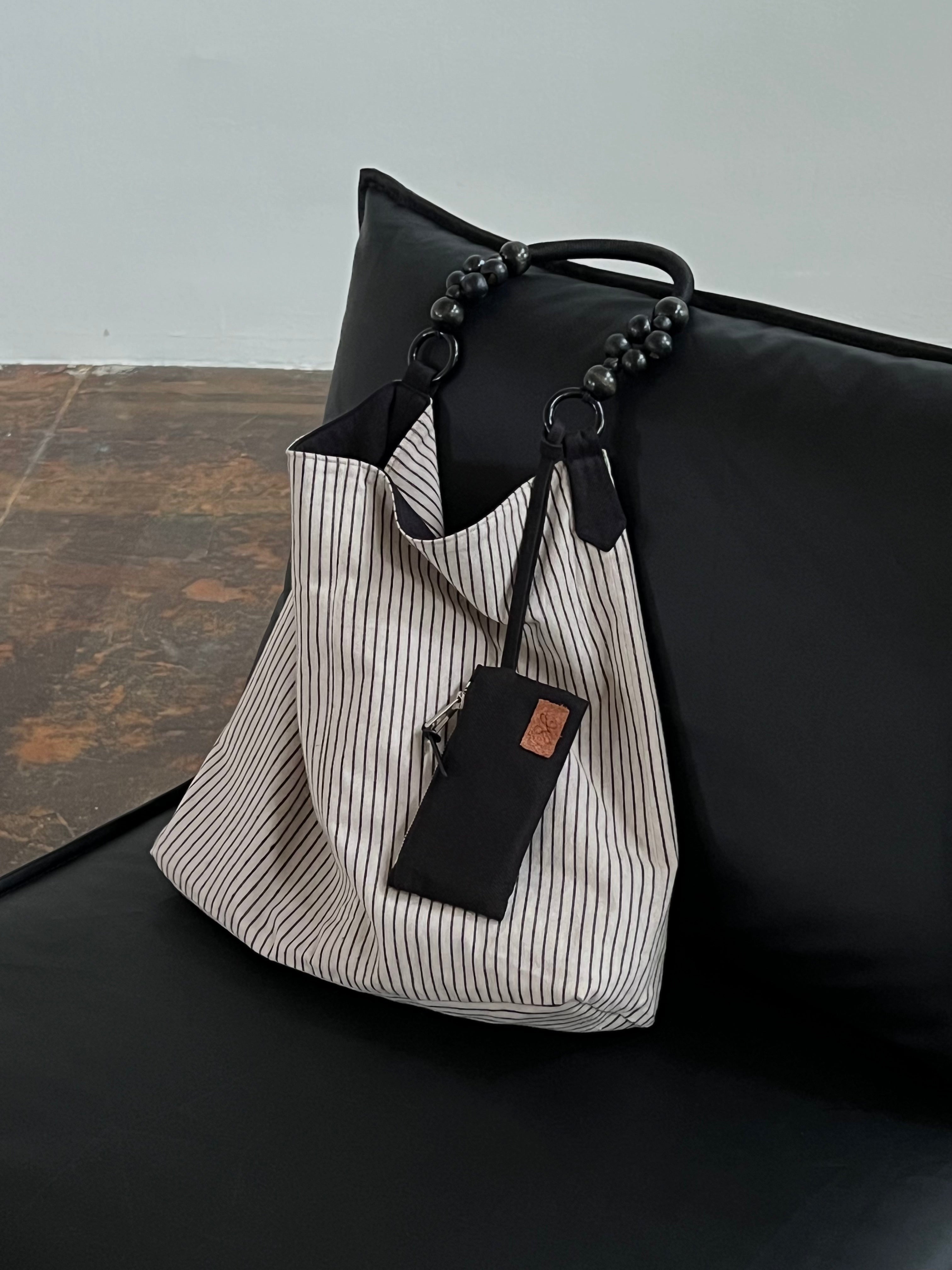 Reversible Two-Tone Beaded Canvas Tote Bag