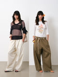 Beaded Wide-Leg Pants with Detachable Waistchain
